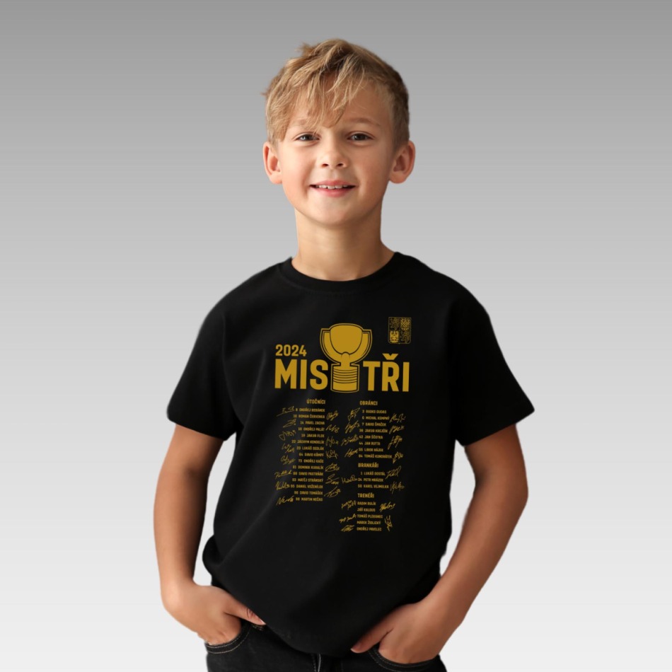 Hokejové reprezentace dětské tričko MISTŘI Ice Hockey World Championship Czechia MS 2024 GOLD EDITION Black - Hokejové reprezentace dětské oblečení