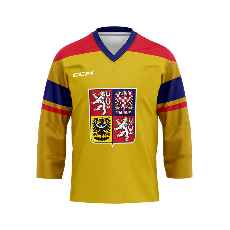 Hokejové reprezentace hokejový dres Lukáš Dostál #1 2024 CCM Fandres replica gold - Hokejové reprezentace dresy
