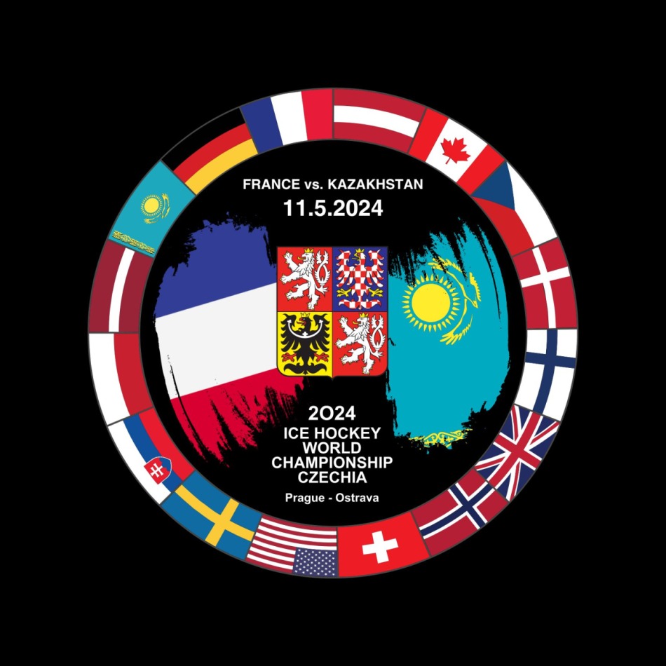 Hokejové reprezentace puk Ice Hockey World Championship Czechia MS 2024 Dueling 11.5.2024 France vs. Kazakhstan - Hokejové reprezentace hokejové vybavení