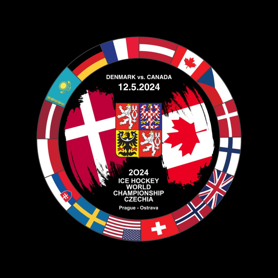 Hokejové reprezentace puk Ice Hockey World Championship Czechia MS 2024 Dueling 12.5.2024 Denmark vs. Canada - Hokejové reprezentace hokejové vybavení