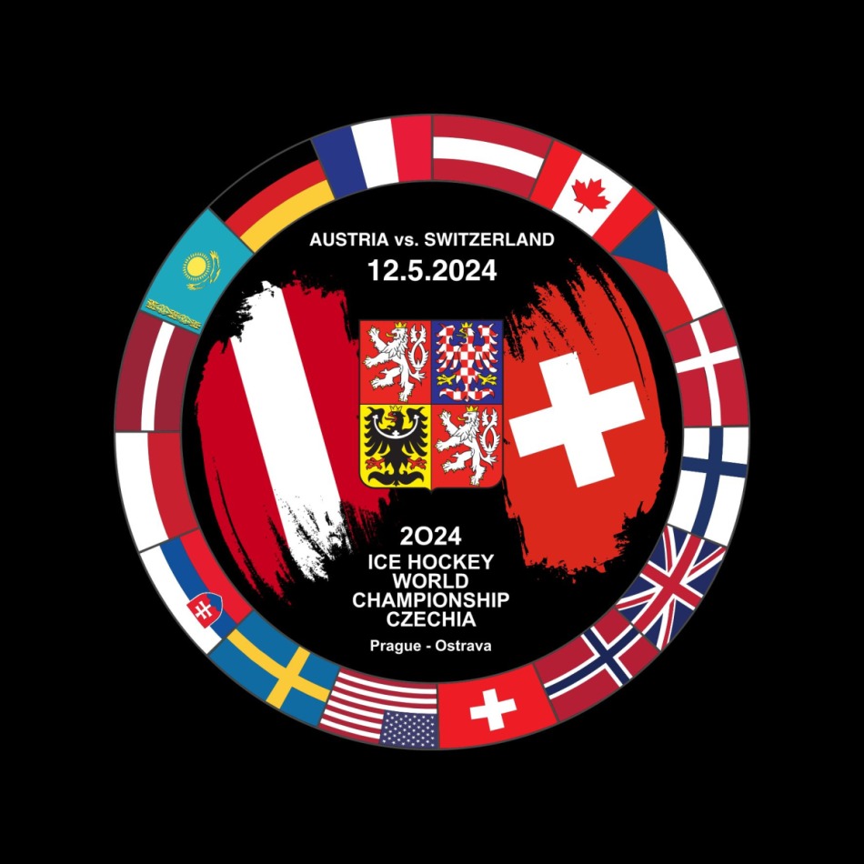 Hokejové reprezentace puk Ice Hockey World Championship Czechia MS 2024 Dueling 12.5.2024 Austria vs. Switzerland - Hokejové reprezentace hokejové vybavení