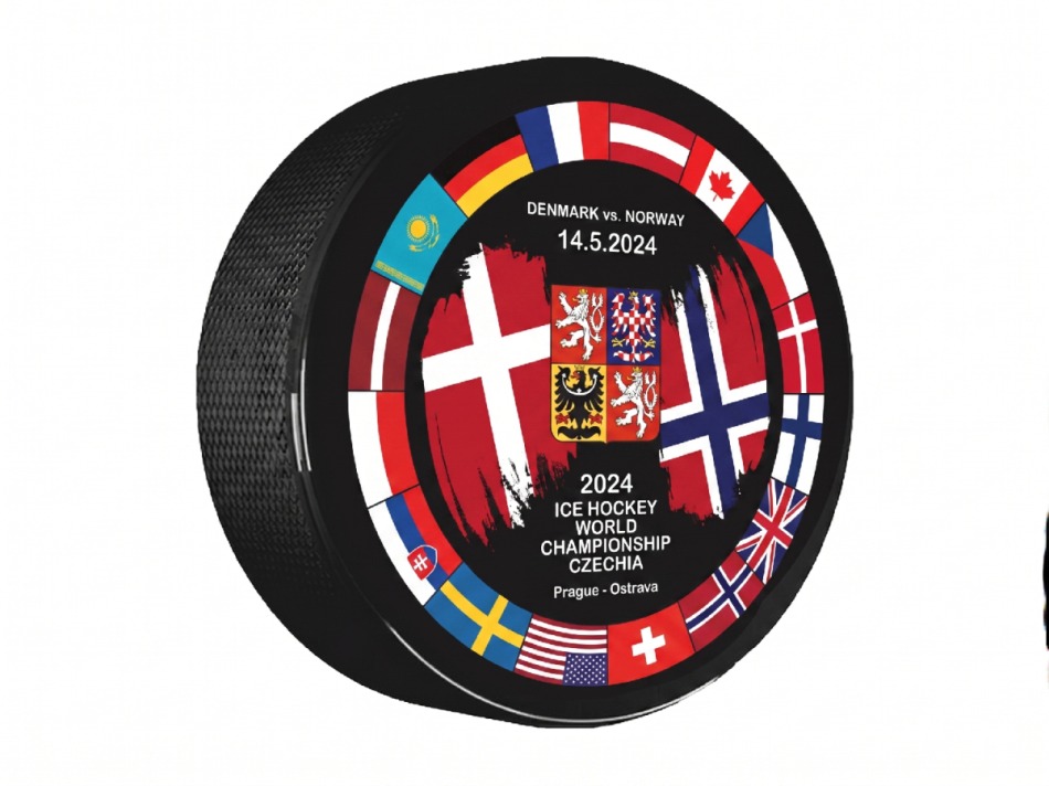 Hokejové reprezentace puk Ice Hockey World Championship Czechia MS 2024 Dueling 14.5.2024 Denmark vs. Norway - Hokejové reprezentace hokejové vybavení