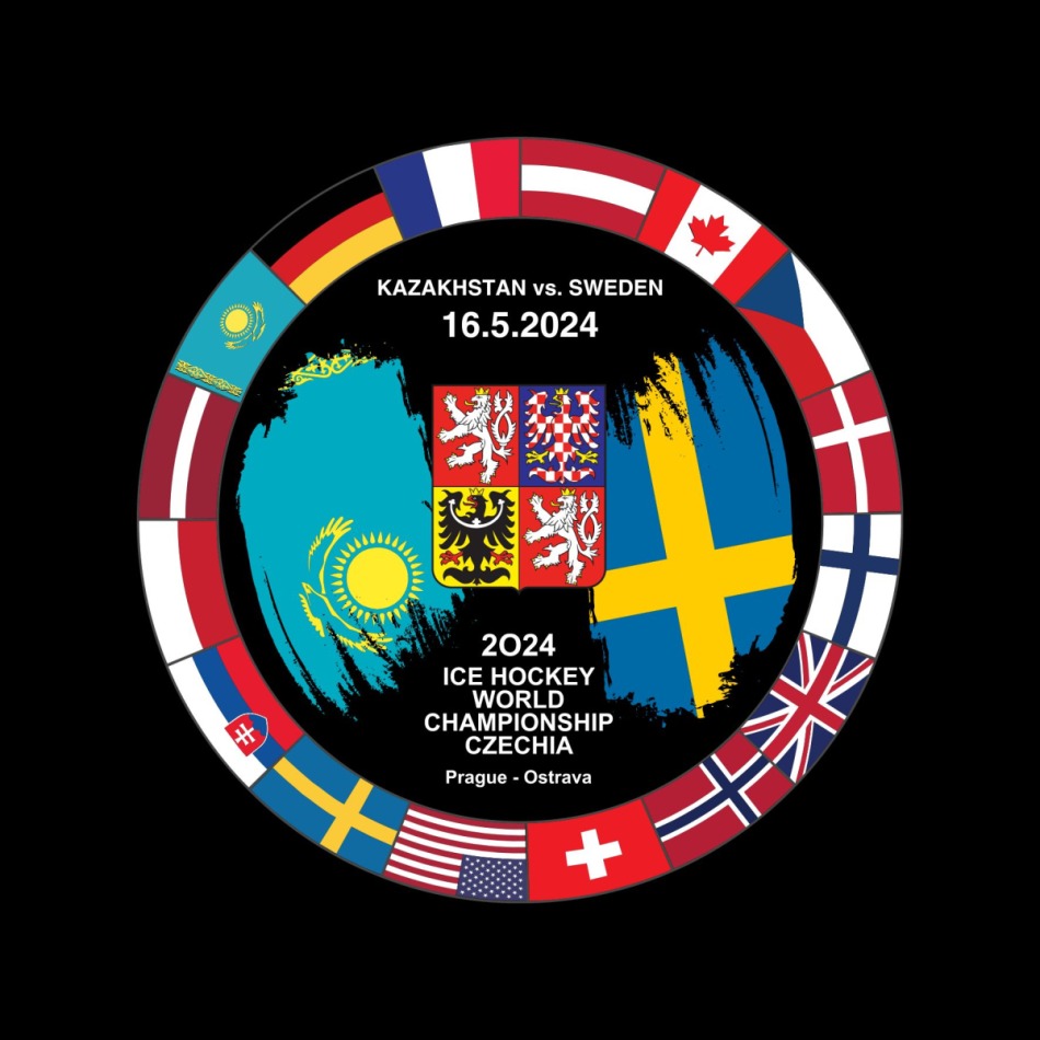 Hokejové reprezentace puk Ice Hockey World Championship Czechia MS 2024 Dueling 16.5.2024 Kazakhstan vs. Sweden - Hokejové reprezentace hokejové vybavení