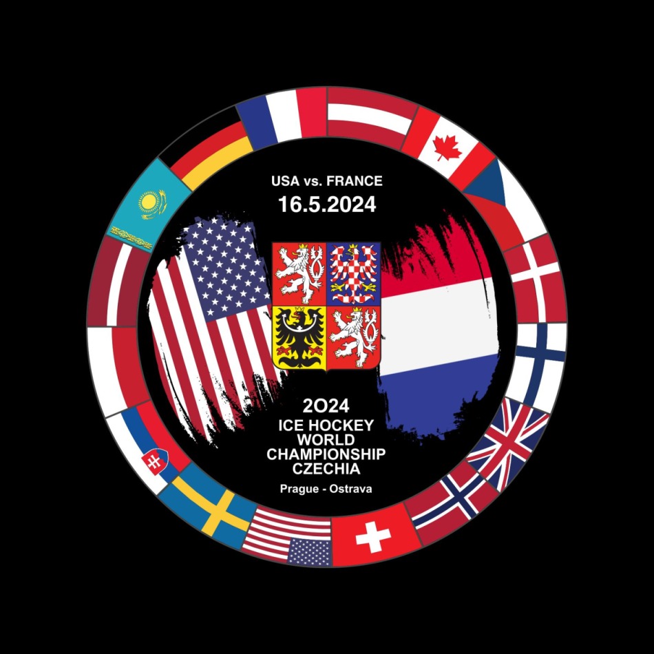 Hokejové reprezentace puk Ice Hockey World Championship Czechia MS 2024 Dueling 16.5.2024 USA vs. France - Hokejové reprezentace hokejové vybavení