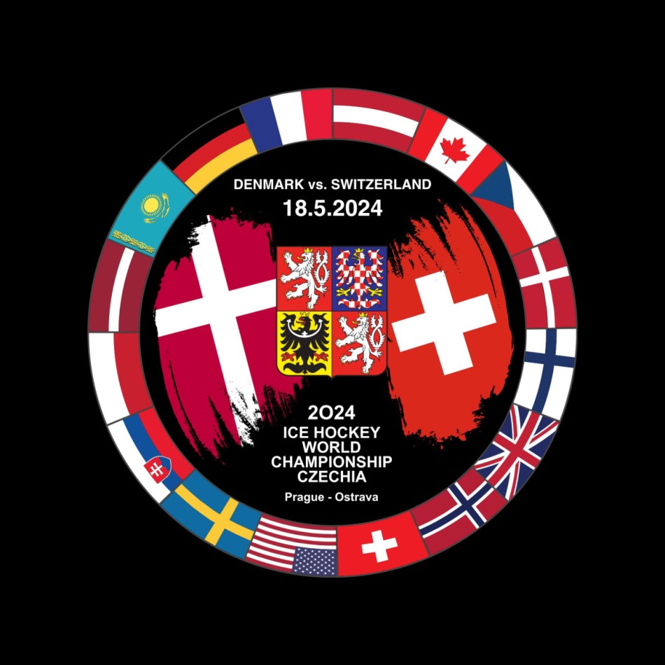 Hokejové reprezentace puk Ice Hockey World Championship Czechia MS 2024 Dueling 18.5.2024 Denmark vs. Switzerland - Hokejové reprezentace hokejové vybavení