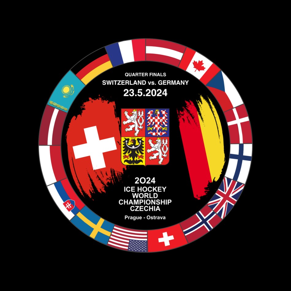 Hokejové reprezentace puk Ice Hockey World Championship Czechia MS 2024 Dueling 23.5.2024 Switzerland vs. Germany - Hokejové reprezentace hokejové vybavení
