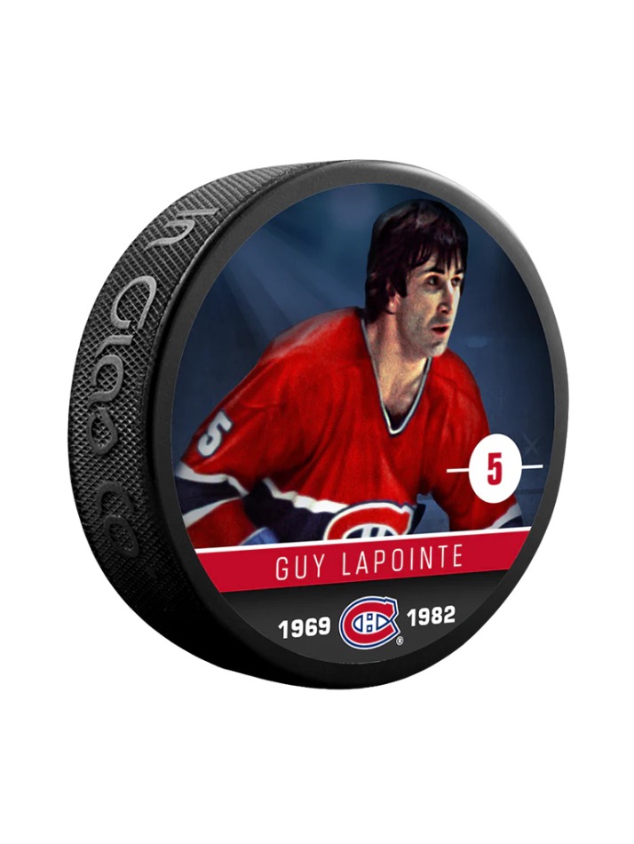 Montreal Canadiens puk Guy Lapointe #5 Souvenir Collector Hockey Puck - Montreal Canadiens hokejové vybavení