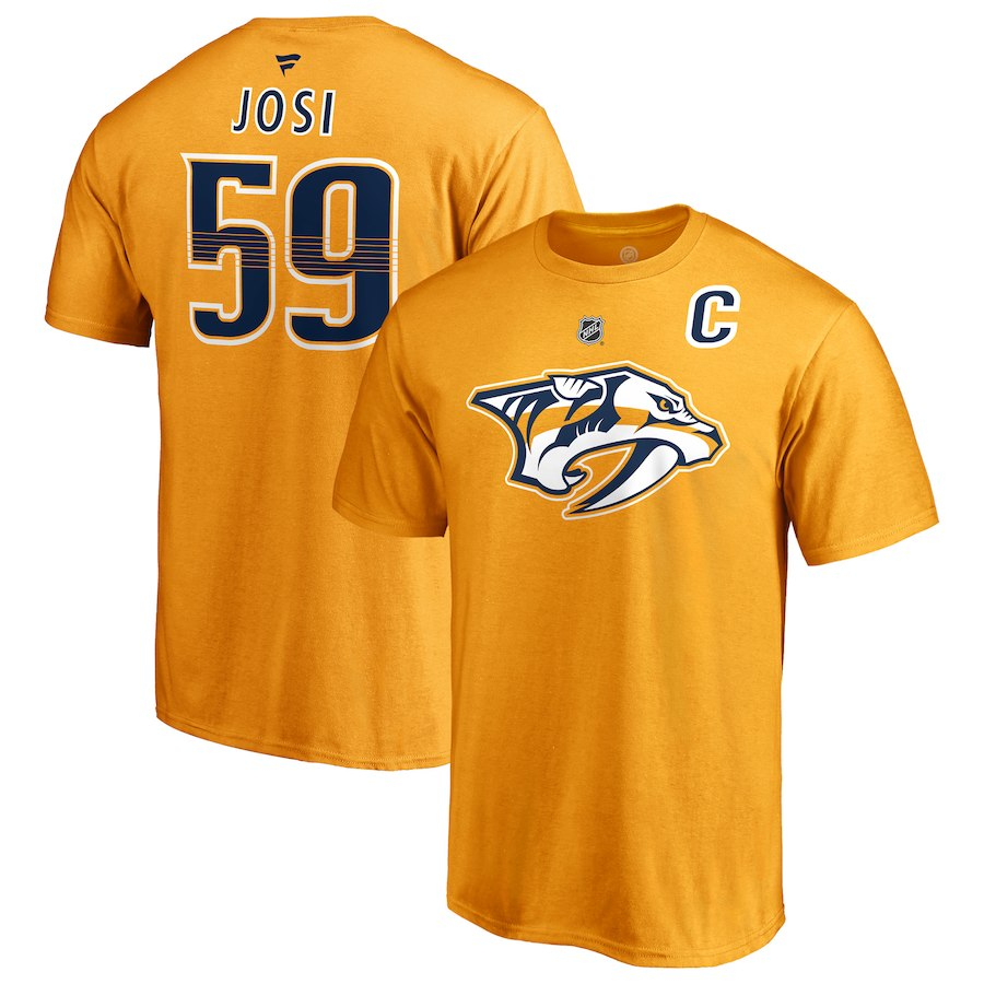 Nashville Predators pánské tričko yellow #59 Roman Josi Stack Logo Name & Number - Nashville Predators trička, polo trička, košile