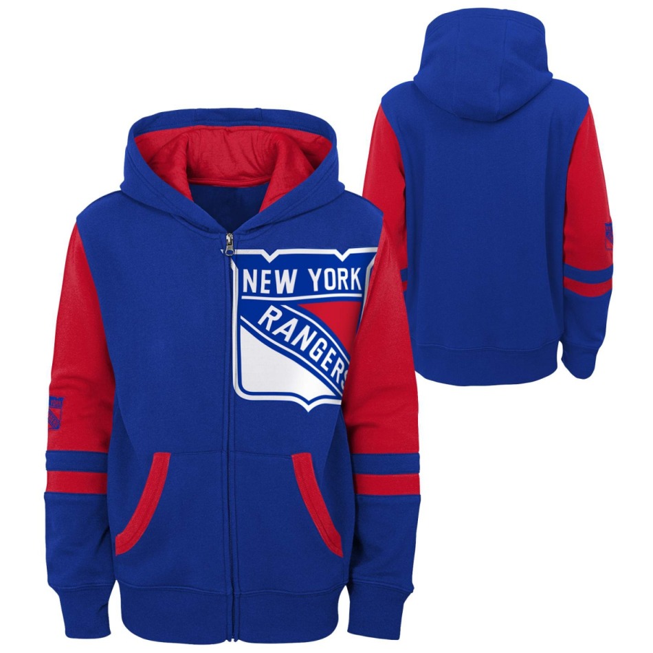 New York Rangers dětská mikina s&nbsp;kapucí faceoff colorblocked fleece full-zip - New York Rangers dětské oblečení