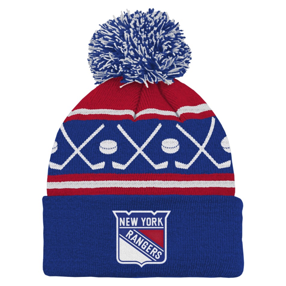 New York Rangers dětská zimní čepice NHL Face-Off Cuff Pom - New York Rangers dětské oblečení
