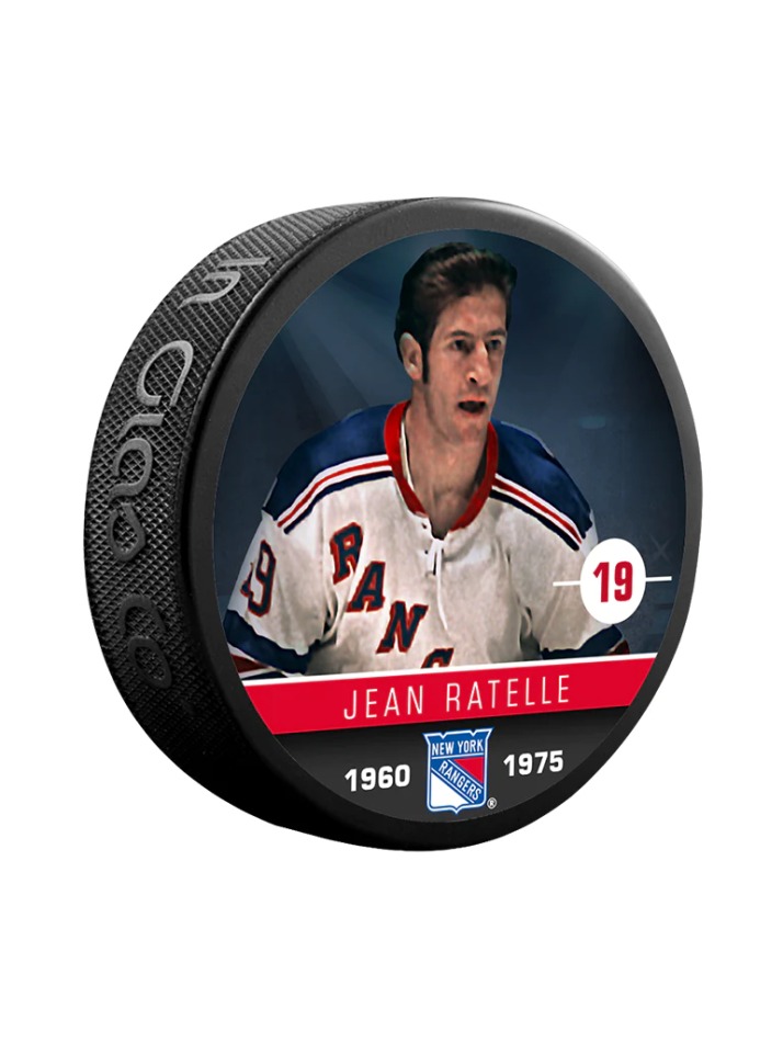 New York Rangers puk Jean Ratelle #19 Souvenir Collector Hockey Puck - New York Rangers hokejové vybavení