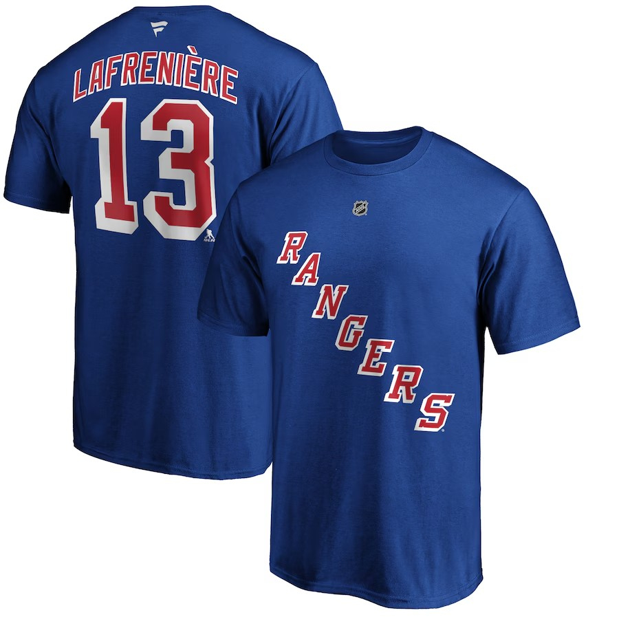 New York Rangers pánské tričko Alexis Lafrenière #13 Stack Logo Name & Number - New York Rangers trička, polo trička, košile