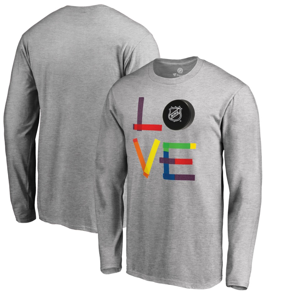 NHL produkty pánské tričko s&nbsp;dlouhým rukávem grey NHL logo Hockey Is For Everyone Love Square - NHL produkty trička, polo trička, košile