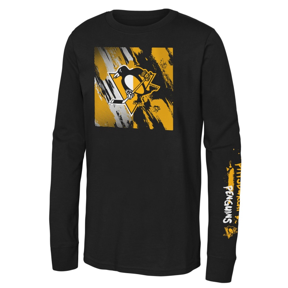 Pittsburgh Penguins dětské tričko s&nbsp;dlouhým rukávem Half & Half Ls Ctn black - Pittsburgh Penguins dětské oblečení