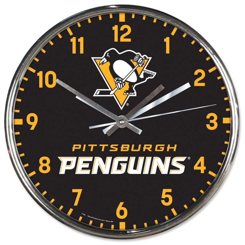 Pittsburgh Penguins nástěnné hodiny Chrome - Pittsburgh Penguins hodiny, hodinky, budíky