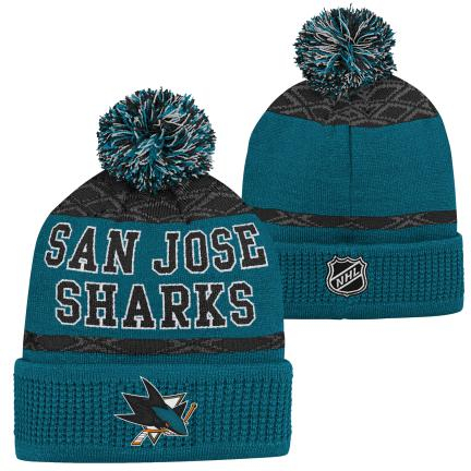San Jose Sharks dětská zimní čepice Puck Pattern Cuffed Pom - San Jose Sharks dětské oblečení