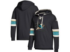 San Jose Sharks pánská mikina s&nbsp;kapucí black Adidas Jersey Lace-Up Pullover Hoodie