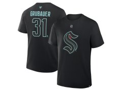 Seattle Kraken pánské tričko NHL Philipp Grubauer #31 Authentic Stack Name & Number T-Shirt - Black