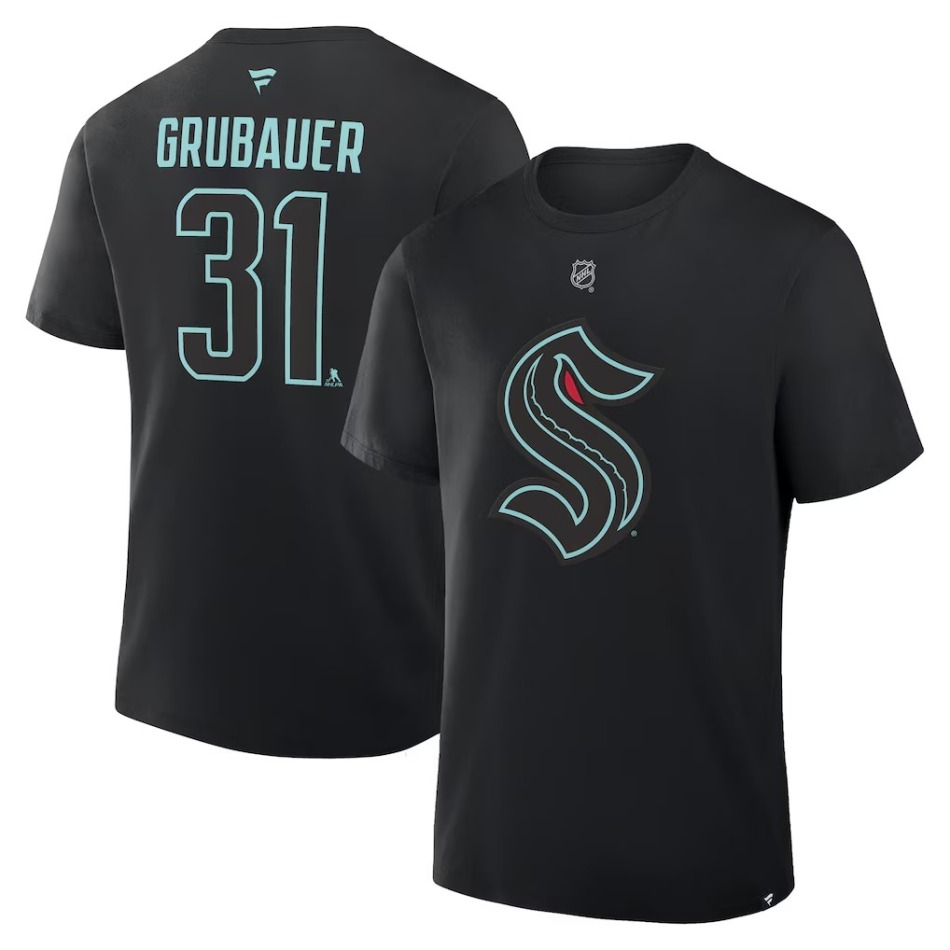 Seattle Kraken pánské tričko NHL Philipp Grubauer #31 Authentic Stack Name & Number T-Shirt - Black