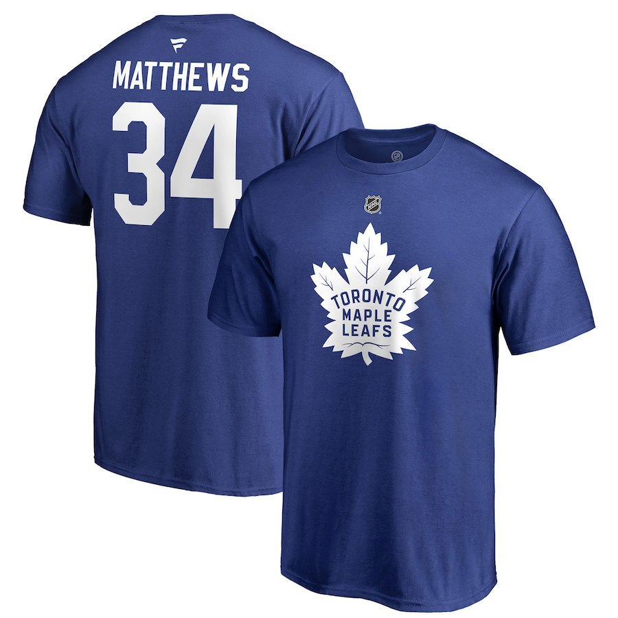 Toronto Maple Leafs pánské tričko Auston Matthews #34 Stack Logo Name & Number blue - Toronto Maple Leafs trička, polo trička, košile