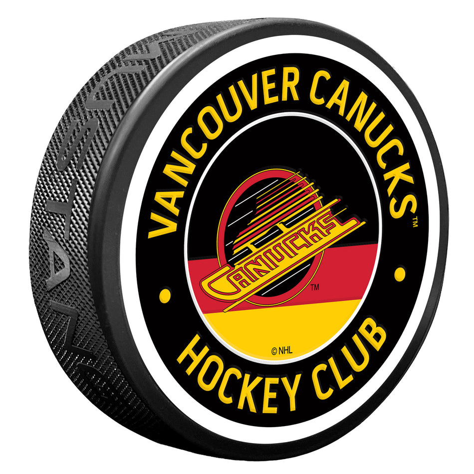 Vancouver Canucks puk Red Vintage Striped Textured - Vancouver Canucks hokejové vybavení