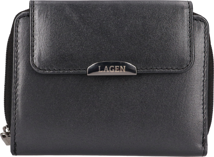 Lagen Dámská kožená peněženka 50723 METALIC BLACK - Peněženky Kožené peněženky