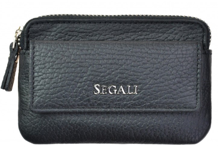 SEGALI Kožená mini peněženka-klíčenka 7483 A black - Peněženky Kožené peněženky