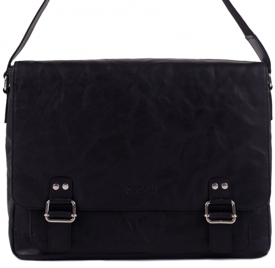 SEGALI Pánská kožená taška na notebook 6135 Black