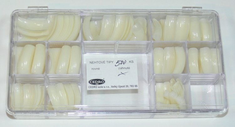 Nehtové tipy Cedro BOX 500 ks zahnuté - Péče o ruce Nehtové tipy pro nehtovou modeláž Nehtové tipy - boxy CEDRO