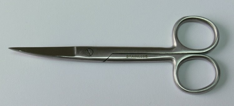 Nůžky chirurgické zahnuté hrotnaté 15 cm