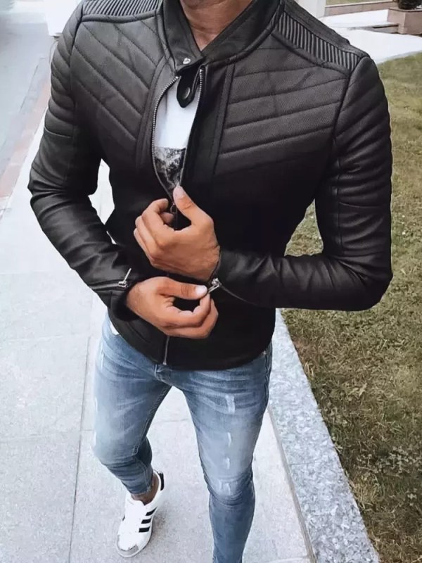 Pánská kožená bunda TX4243 černá - FashionStreet