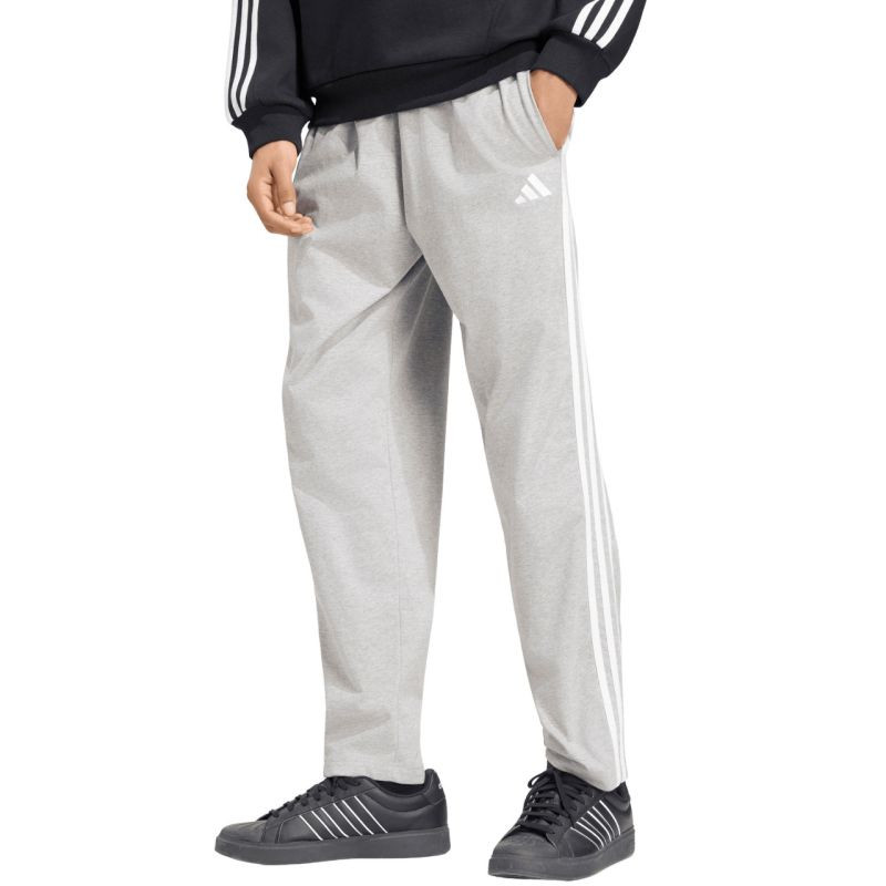 Pánské kalhoty adidas Essentials 3-Stripes Single Jersey Tapered Open Hem, šedé, KY4215