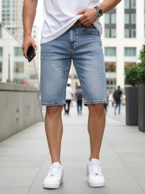 Pánské džínové šortky s páskem SX2577 modré - FashionStreet
