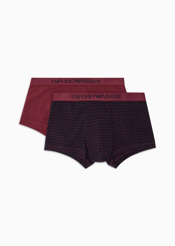 Pánské boxerky 2PACK 111210 3F504 56636 vínové s potiskem - Emporio Armani