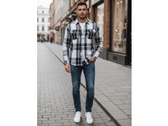 Pánská kostkovaná flanelová košile DX2673 černobílá - FashionStreet 2