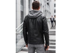 Pánská kožená bunda s kapucí TX4950 černá - FashionStreet 4