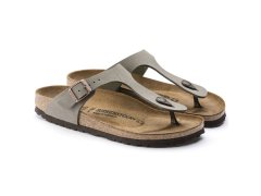 Pánské šedé žabky Birkenstock Gizeh Birko-Flor Nubuck Stone regular wide (43391) dámské 1