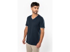 Kariban K 374 Pánské piqué tričko s výstřihem do V 20.K374 navy/light grey/white 8