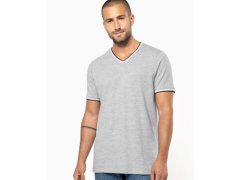 Kariban K 374 Pánské piqué tričko s&nbsp;výstřihem do V 20.K374 oxford grey/navy/white 4