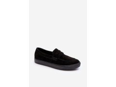 Mužské semišové polobotky Loafersy Zazoo 1574 Černé 1