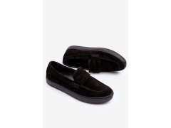 Mužské semišové polobotky Loafersy Zazoo 1574 Černé 2
