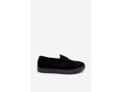 Mužské semišové polobotky Loafersy Zazoo 1574 Černé 4
