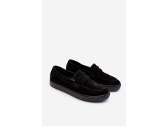 Mužské semišové polobotky Loafersy Zazoo 1574 Černé 5