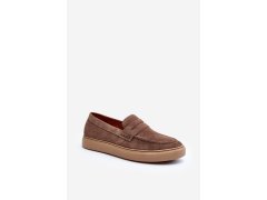 Mužské Semišové Polobotky Loafersy Zazoo 1574 Tmavě Beige 1