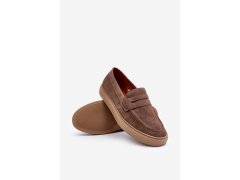 Mužské Semišové Polobotky Loafersy Zazoo 1574 Tmavě Beige 3