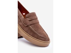 Mužské Semišové Polobotky Loafersy Zazoo 1574 Tmavě Beige 4