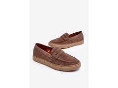 Mužské Semišové Polobotky Loafersy Zazoo 1574 Tmavě Beige 7