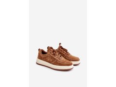 Pánské sneakersy na platformě z broušené kůže Big Star OO174014 hnědé 1