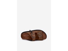 Kožené pánské pantofle s přezkami D.Franklin DFSH407017 Hnědé 2