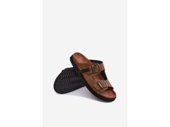 Kožené pánské pantofle s přezkami D.Franklin DFSH407017 Hnědé 3
